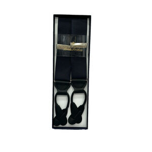 NEW Brooks Brothers Men's Black & Silver Tone Button-End Suspenders Leather Trim